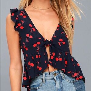 Cherry Bomb Cherry Print Tie-Front Top
Lucy Love size medium